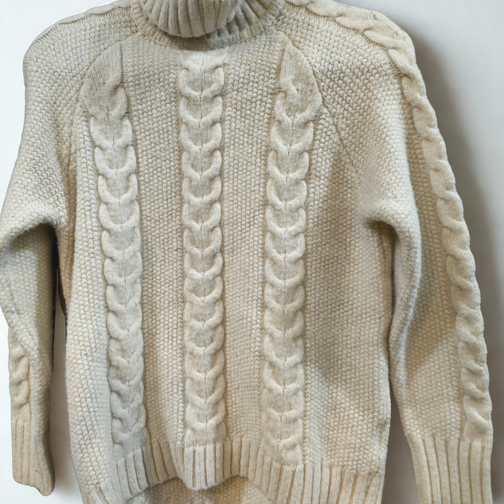 Kari Traa Cream Cable Knit Turtleneck Sweater Fall Winter Warm Cozy